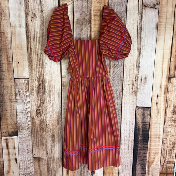 Kay Unger Dresses & Skirts - St Gillian Kay Unger Striped Puff Sleeve Midi Dress Statement Vintage 90s Size 8